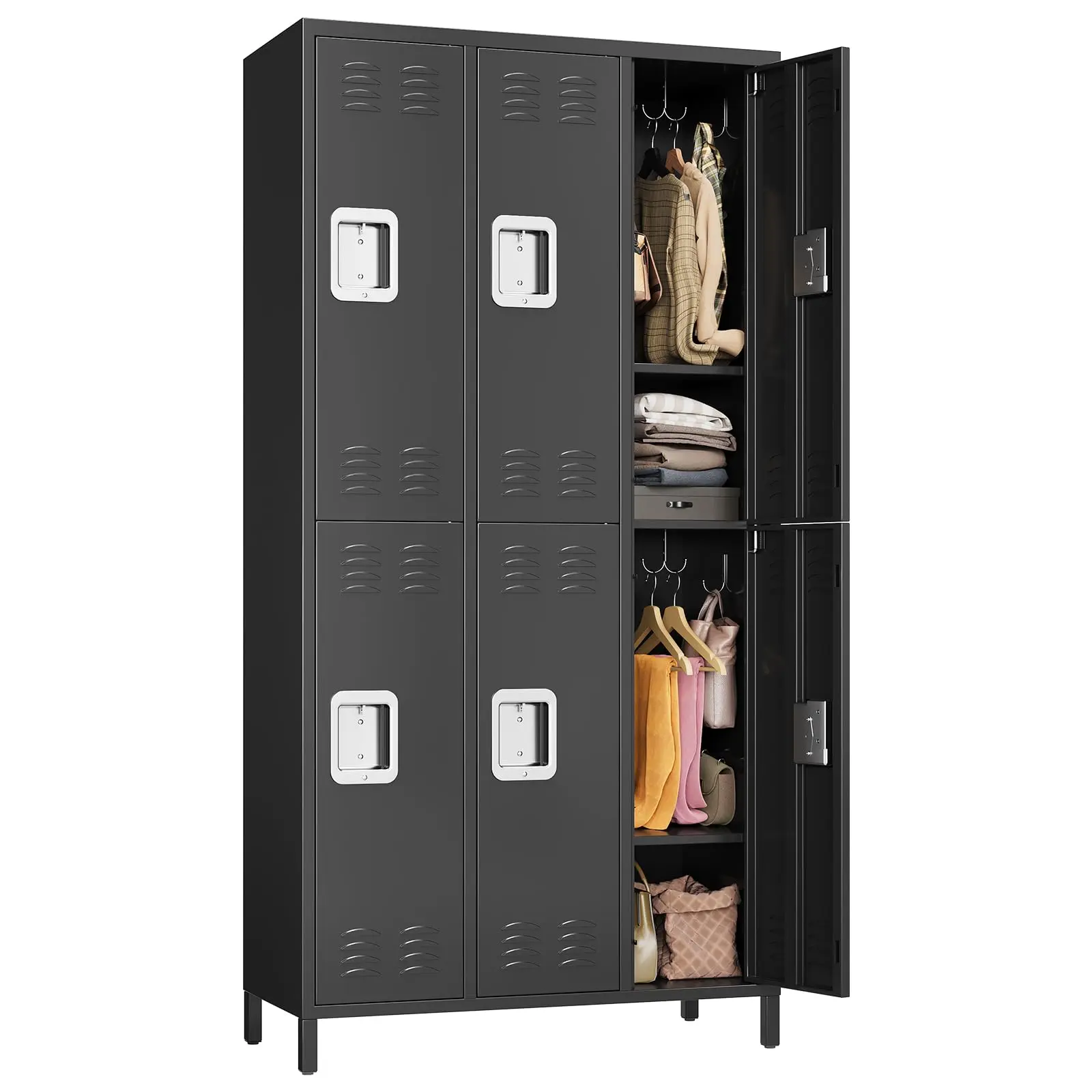 Metal Storage Locker with 6 Doors, Metal Locker for Employees with 18 Hooks for Garage School Office Gym Home, Assembly Required, Black