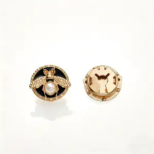 Vintage Gold Bee Button Covers - 2 Pack Pearl Enamel Cufflinks Lapel Pin Old Money Aesthetic