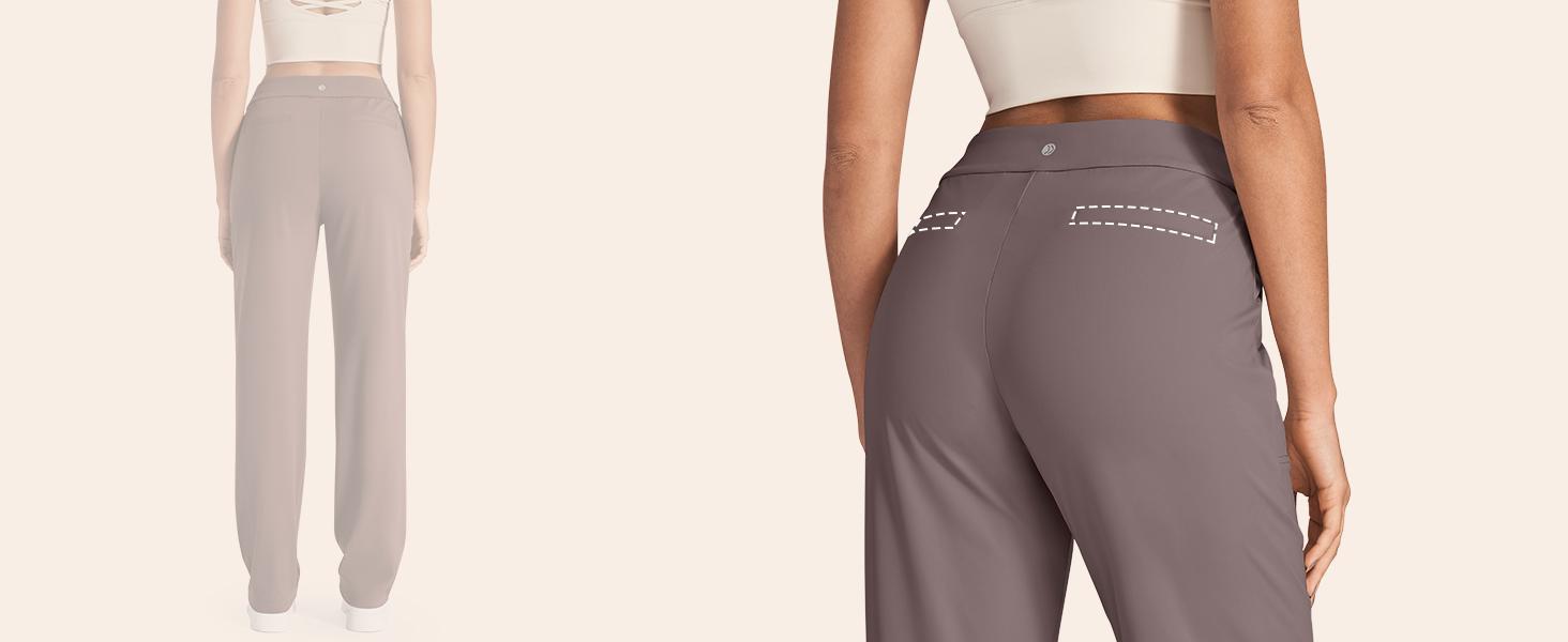 G4Free Yoga Pants Women High Waist Dress Work Pants with Pockets Straight Wide Leg Business Casual Trousers 28" Womenswear Minimalist Bottom Comfort
