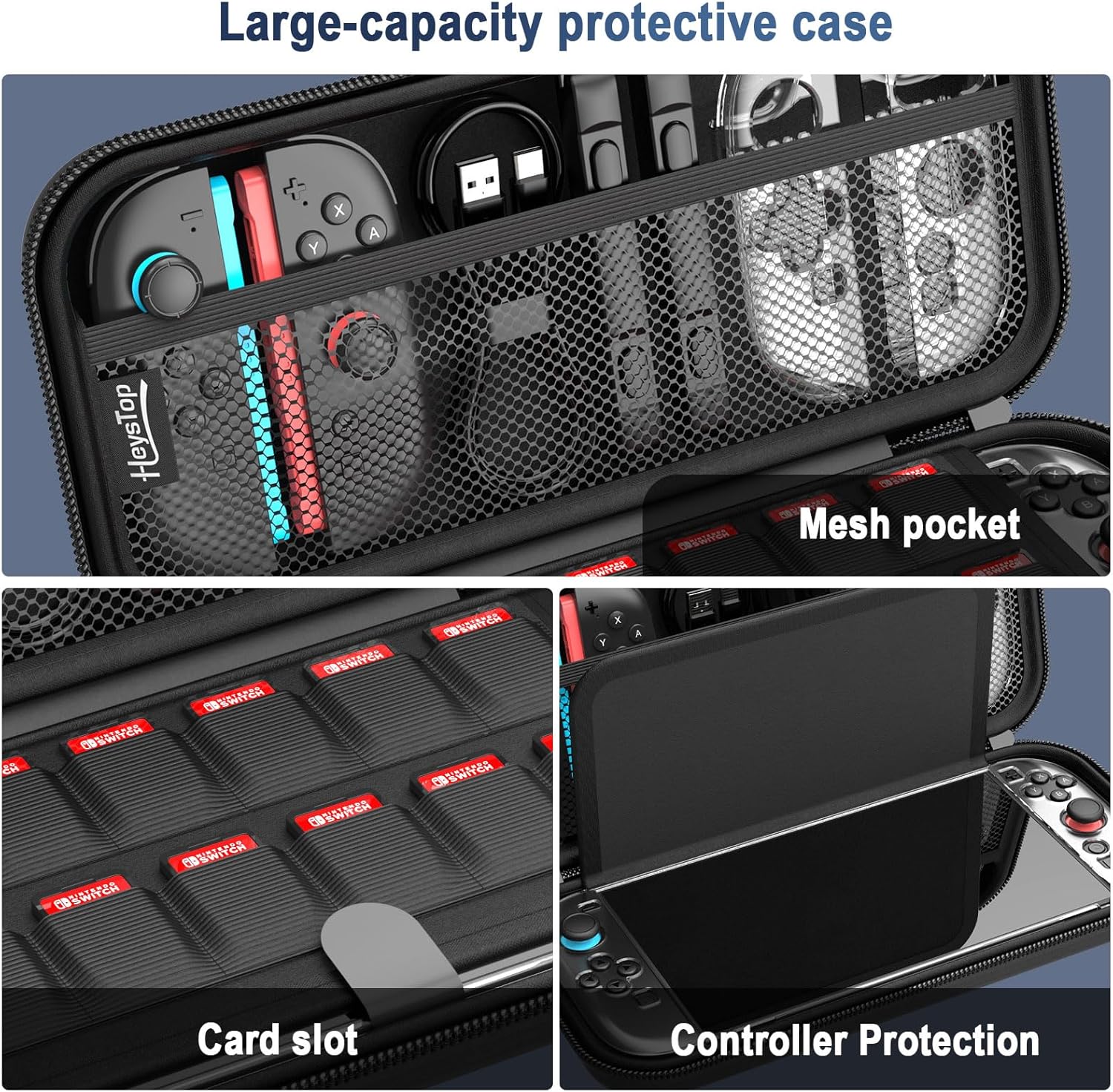 HEYSTOP Switch 2 Case Set - Protective Carrying Case with PC Cover & TPU Grip, Large Capacity for Accessories, HD Tempered Glass, Joystick Covers, Adjustable Console Protector