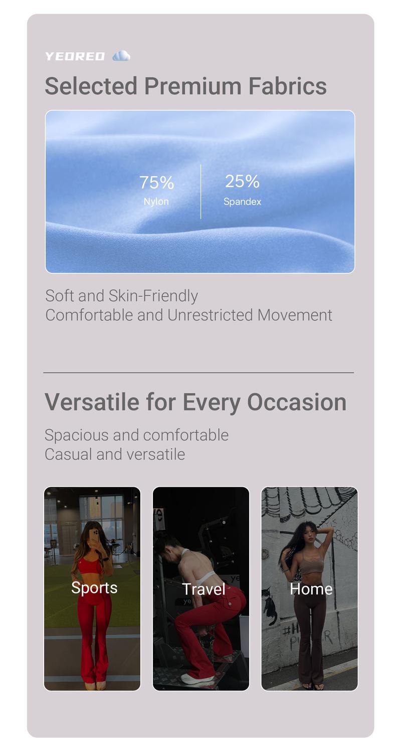 YEOREO CoreFlex Flare High-Waisted Scrunch Tummy Control Leggings with Pockets Butt-Lifting Seamless Workout Pants Tight Fit Breathable Fabric Sweatpants