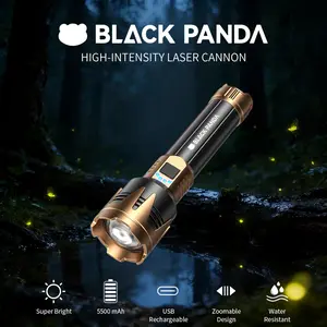 Black Panda High-Intensity Outdoor Camping Rechargeable Flashlight Adventure Searchlight Super Bright 5500mAh USB Zoomable Water Resistant