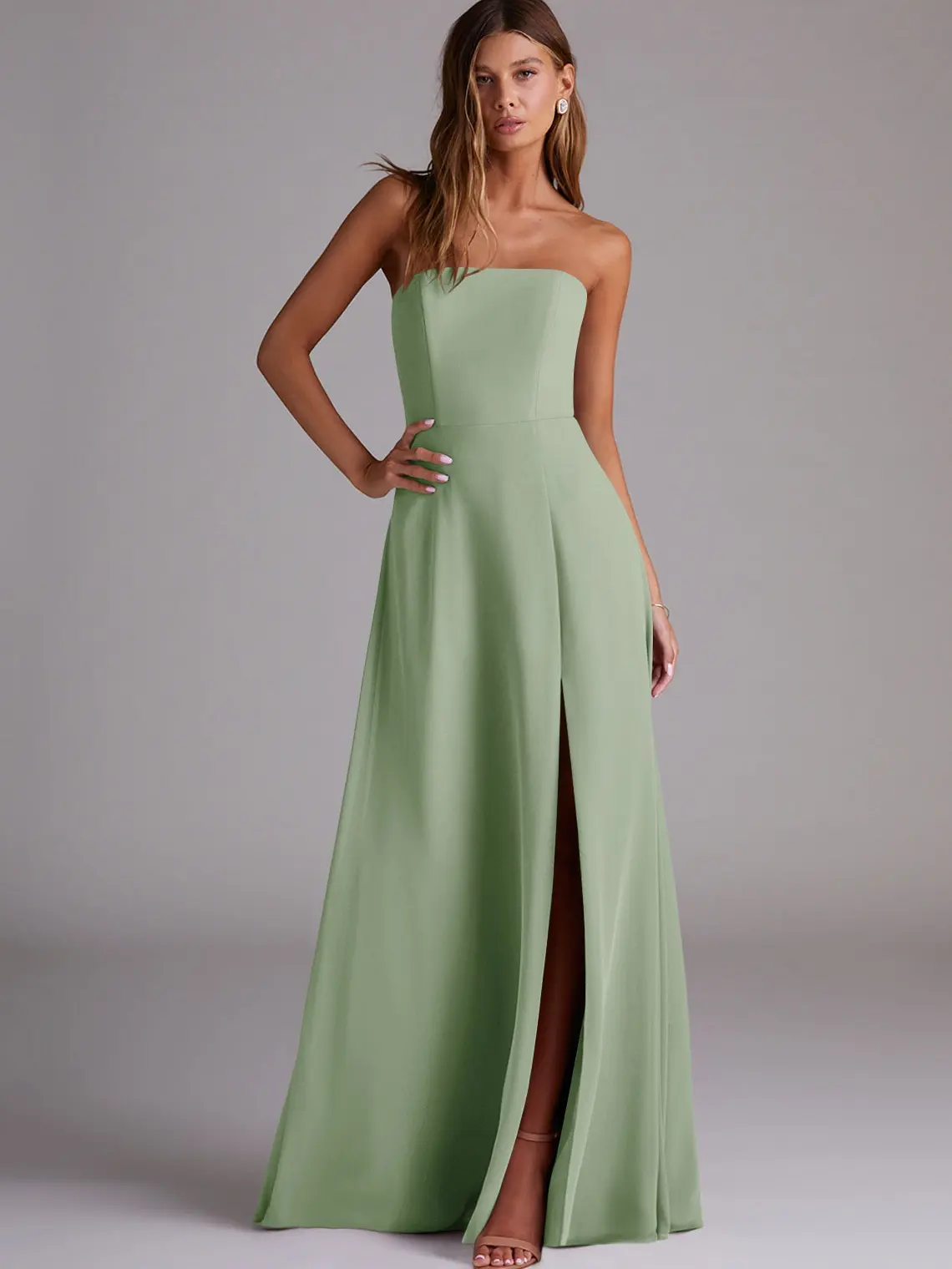 Azazie Wren A-Line Strapless Straight-Neck Leg-Slit Bridesmaid Wedding  Guest Formal Dress - TikTok Shop