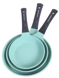 Neware EUROCOOK Jade Powder-coated Ceramic Non-Stick Cookware Set, 3-Piece PFOA-Free Frying Pans