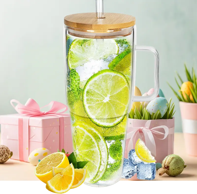 Product Introduction of Halloween Giftting -40 oz Glass Tumbler with Handle, Glass Cups with Lids and Straws, Bamboo Wide Mouth Fits in Car Holder Reusable Iced Coffee Cup Bottle Drinkware, Gifts Back to School, Dorm, Study, Work & Home Essential Glassware, Study Buddy Glass Mug 2
