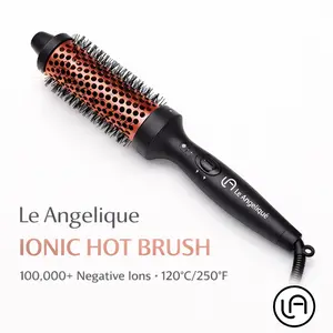 Le Angelique Ionic Hot Brush - 120C/250F Heat, 100,000 Negative Ions, 60-Minute Auto Shut-Off, 360-Degree Swivel Cord