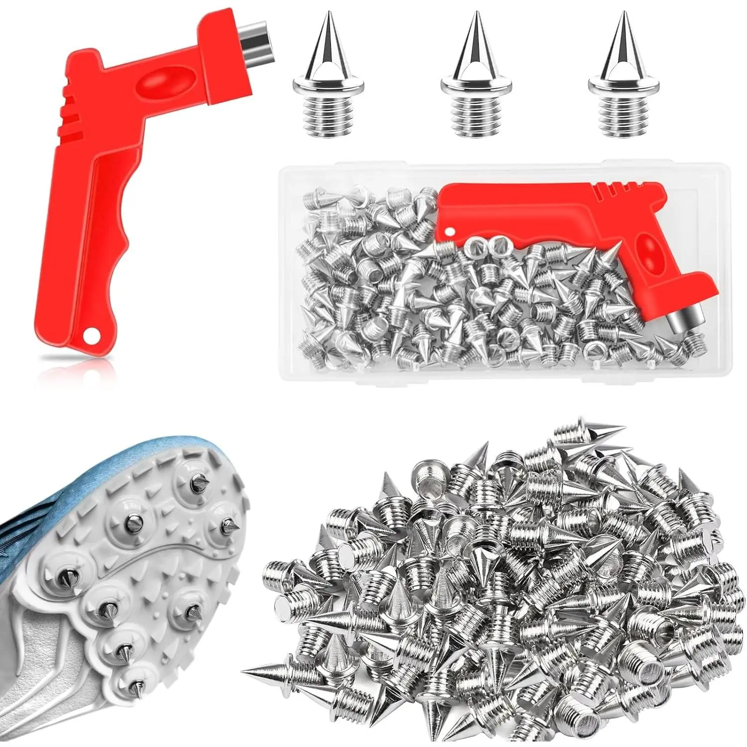 90 count Track Spikes Golf Shoe Spikes,1/4 Inch Stainless Steel Track and  Country Spike with Wrench, Replacement Spike for Sprint  Short Running Shoes