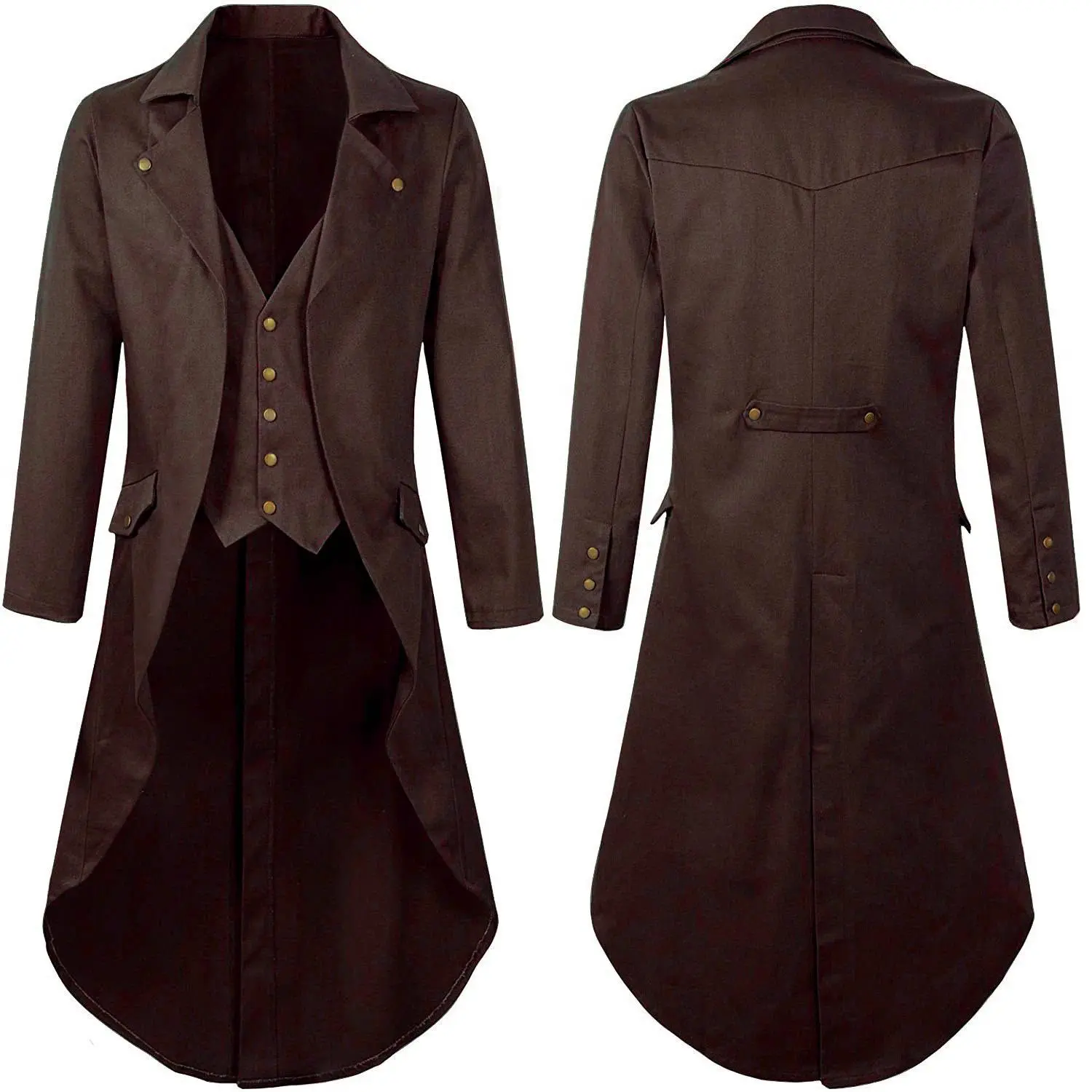 Male Retro Single-Breasted Victorian Polyester Frock Coat - Long Jacket for Halloween Costumes, Cosplay, Stage Wear, Available in XXL, 4XL Menswear