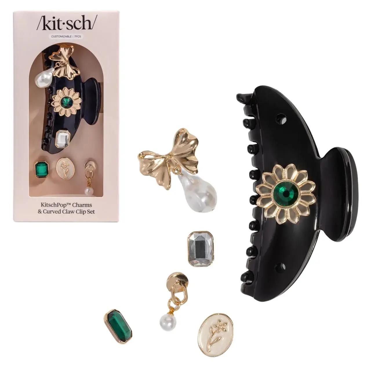 KitschPop™️ Curved Claw Clip & Charms in Vintage Black