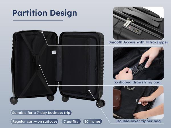 Sophia&William 20" Luggage Aluminum Frame Hard Shell Suitcase TSA Lock Suitcase USB Interface, PC+ABS Spinner