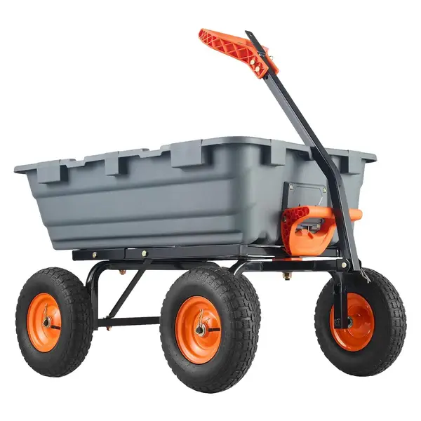 [TOP RATED - FLASH SALE]  Garvee Garden Dump Cart Heavy Duty 800lbs Capacity Quick Release Steel Frame Poly Bucket 10-Inch Tires All-Terrain for Garden Lawn Farm