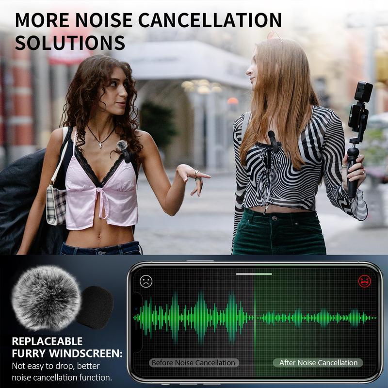Wireless Microphone for iPhone/Smartphone,  Microphones with Clearer Audio for Video Recording, Interview, Vlog，Noise Reduction Device Noise Cancellation Stereo Wireless vlogging tools handheld mic microfono minimic