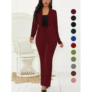 Women's Professional Fit Two-Piece Set - Plain Button Lapel Blazer & Long Sleeve Suit Pants for All Seasons