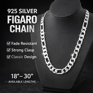 12mm Bold Figaro Chain Necklace for Men | Premium 925 Silver Plated | Streetwear Drip Hip Hop Jewelry | 18-30" Essential |Gift for Him