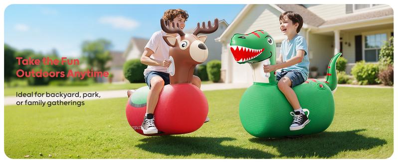 QPAU Kids Reindeer Toys 1/2 PC 220lbs Load Capacity Bouncing Animal Hopper Reindeer Gifts for Kids Ages 5+ Large Size Comfortable Stable Design Peaceof Mind Material independent Two Air Chambers Manual Inflatable Pump