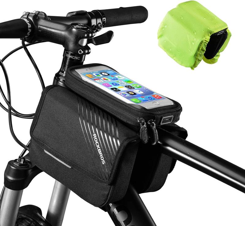 ROCKBROS Bike Frame Bag Waterproof Top Tube Bike Bag Large Storage Touch Screen Bike Cell Phone Holder Suitable for IphoneX,11,12,13,14 Below 6.4"