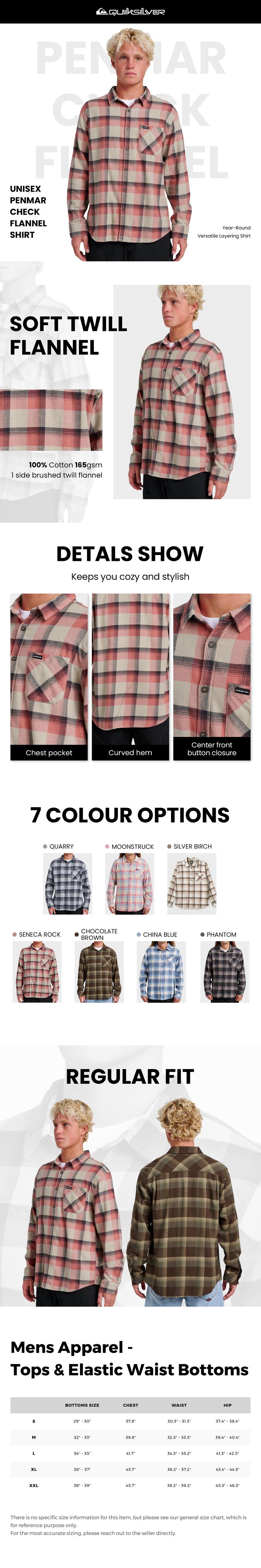 Quiksilver | Penmar Check Flannel Shirt | 100% Brushed Cotton Twill | Unisex | Year-Round Versatile Layering Shirt | Top