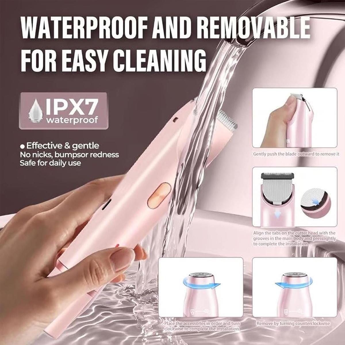 Bikini Trimmer and Shaver Kit for Women - 2-in-1 Wet/Dry Electric Body Hair Trimmer Facial Hair Removal Cordless Bikini Shaver Razor for Face Lip Chin Underarm Legs,IPX7 Waterproof&Easy Cleaning, Stocking Stuffers Christmas Gifts