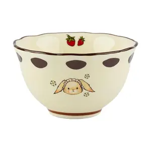 MDZF Hera Rabbit Retro Ceramic Rice Bowl 4.5 Inch - Polka Dot Design, Vintage Kitchenware, Cute Tableware for Cereal & Soup