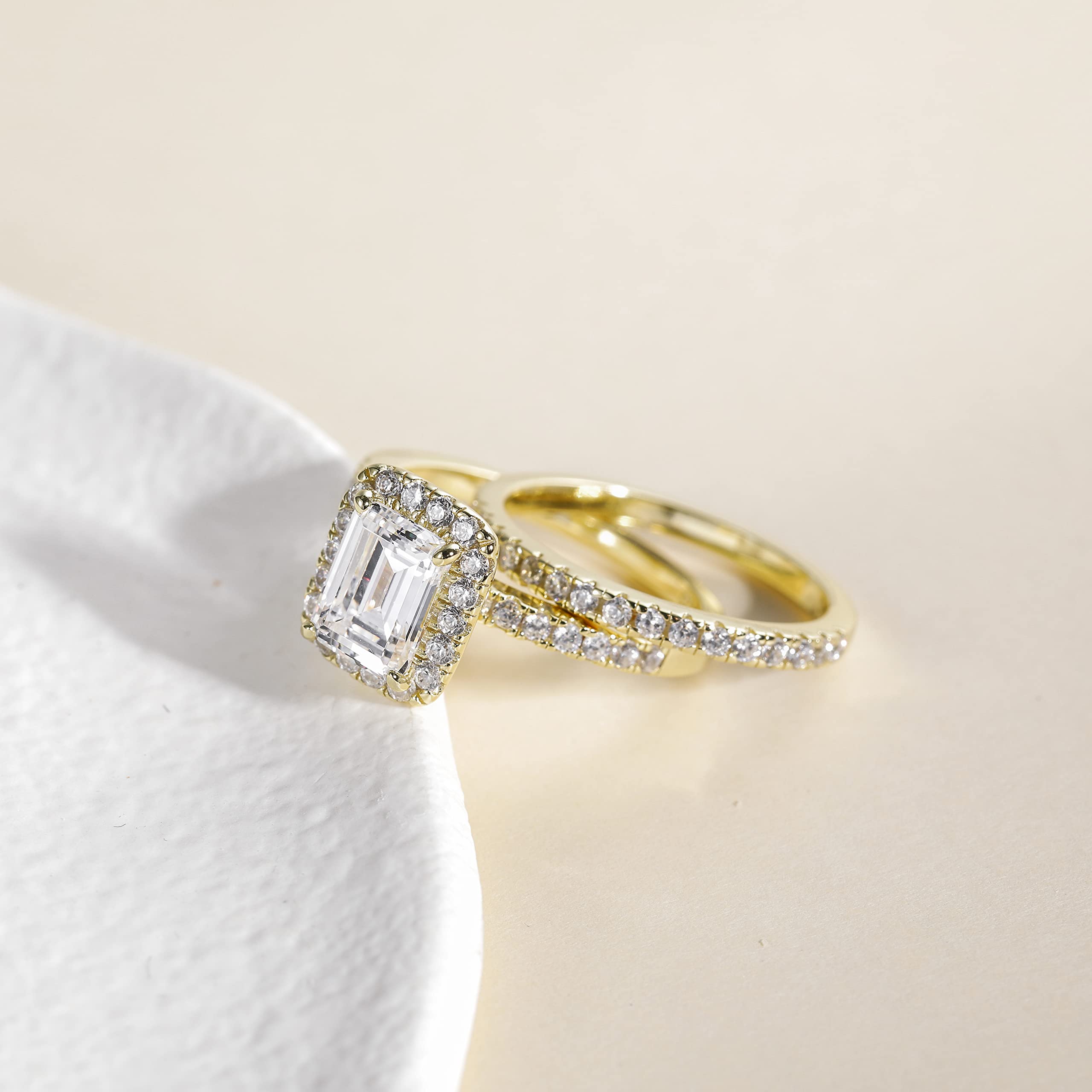 EAMTI 2CT 925 Sterling Silver Bridal Ring Sets Cubic Zirconia Wedding Bands for Women