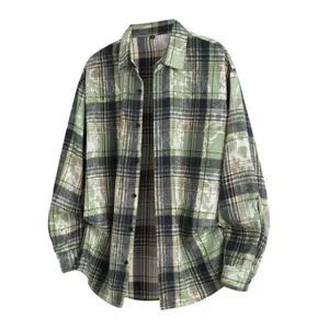 Men’s Spring/Autumn New Plaid Tie-Dye Long-Sleeve Shirt Jacket — Lightweight Thin Outerwear, Trendy Brand Style for Outdoor Casual Wear, Versatile Turn-Down Collar Design