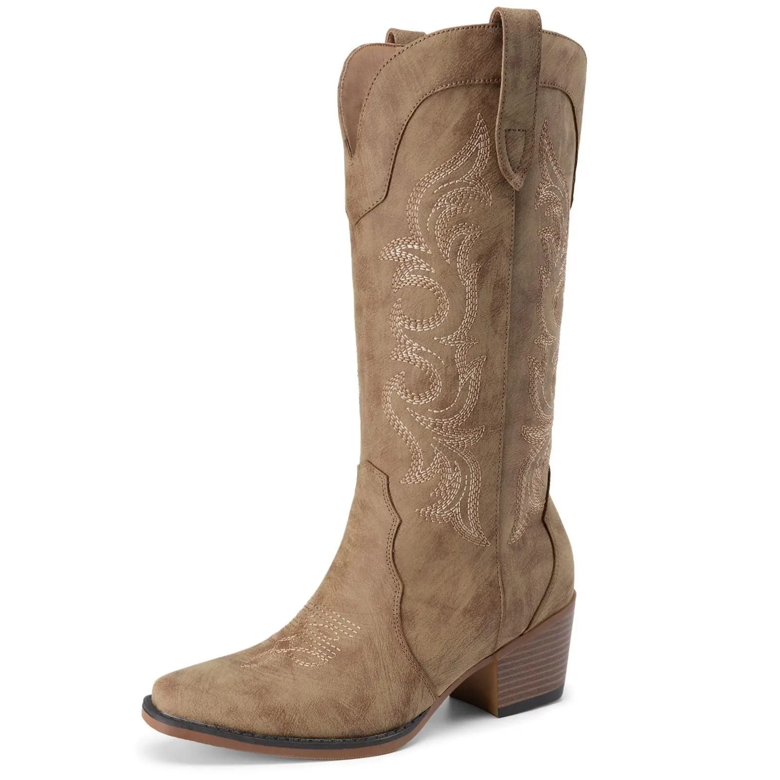 Women's Western Cowboy Boots, Embroidered Mid-Calf Shoe with a Pointed Toe, Chunky Heel, and Side Zipper for Rodeo Outfits, Footwear, Classic Cowboy Boot, Rodeo Outfit Inspo,shoes for back to school,back to school shoes