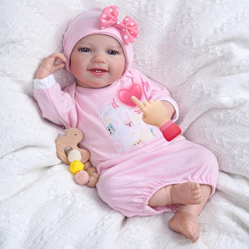 BABESIDE Lifelike Reborn Baby Dolls Leen Talking + Heartbeat Coos And Breath 20-Inch Soft Body Realistic-Newborn Smile Baby Girl Doll Poseable Real Life Baby Dolls With Toy Accessories Gift Set For Kids Age 3+ - Heartbeat Style
