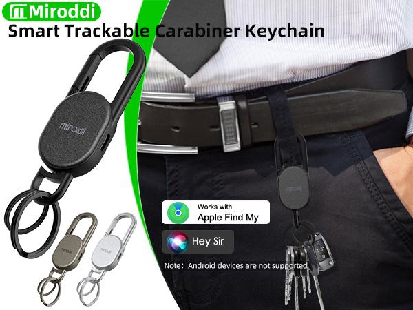 Keychain with Apple Find My(IOS Only), Key Finder Built-in Anti-Loss Tracker, Heavy Duty Key Holder, Premium Stainless Steel Keychain Carabiner Car Key Chains with GPS Global Locator Tracking Waterproof