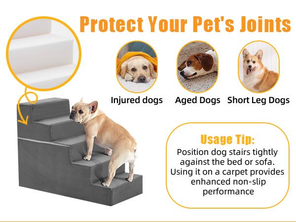 Dog Stairs Ramp for Small Dogs and Cats 5-Step Curved Pet Steps with High-Density Foam for Puppy and Older Cats Indoor Ramp Stairs for Couch High Beds Sofa Chairs Grey