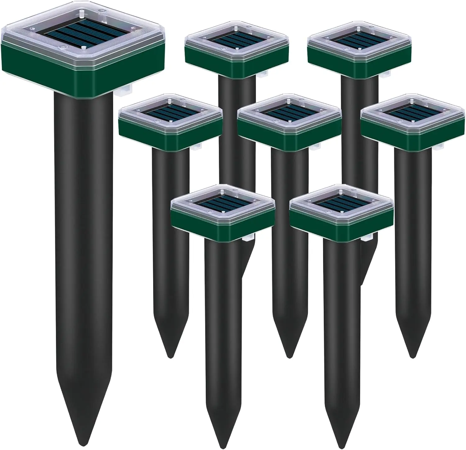 8 Pack Humane Solar-Powered Plastic Ultrasonic Mole Repellent Stakes - Durable, Economical Outdoor Waterproof Pest Control for Lawns - Deters Snakes,Gophers,Groundhogs,Voles,Chipmunks,Burrowing Rodents - No Ongoing Maintenance,Quality Guarantee