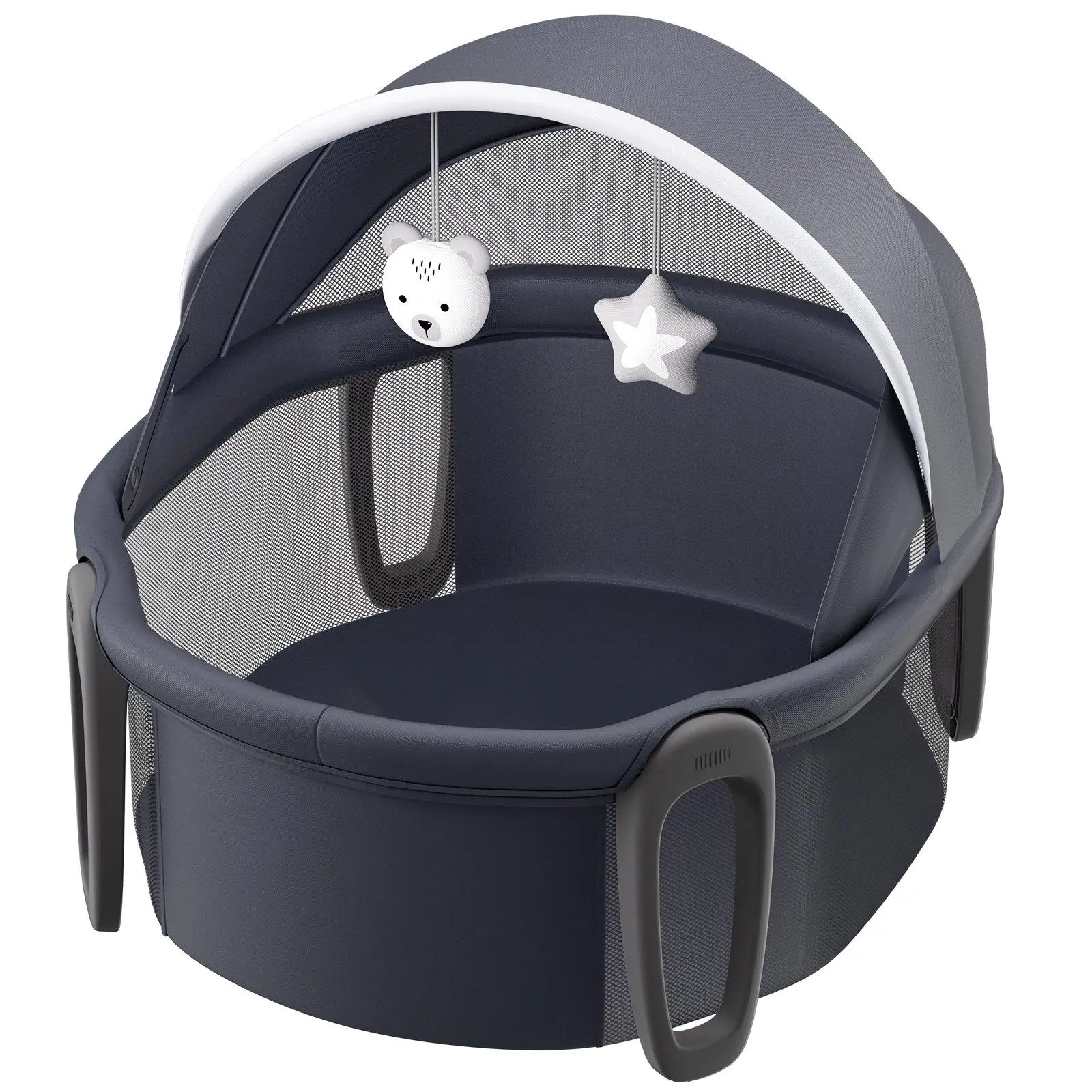 VEVOR Portable Baby Bassinet for Newborns, Nylon On-The-Go Quick-Folding Baby Dome with Carry Handle, Sun Shade, 2 Toys, 26.2x24.6x22.4 In, Folds Flat