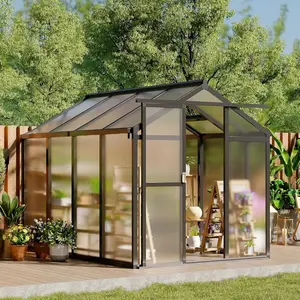 Greenhouse, 6x8 Ft Outdoor Greenhouses with Roof Vents and Sliding Doors, Aluminum Frame Polycarbonate Accessible Greenhouses, Suitable for Outdoor Gardens and Backyards, Black
