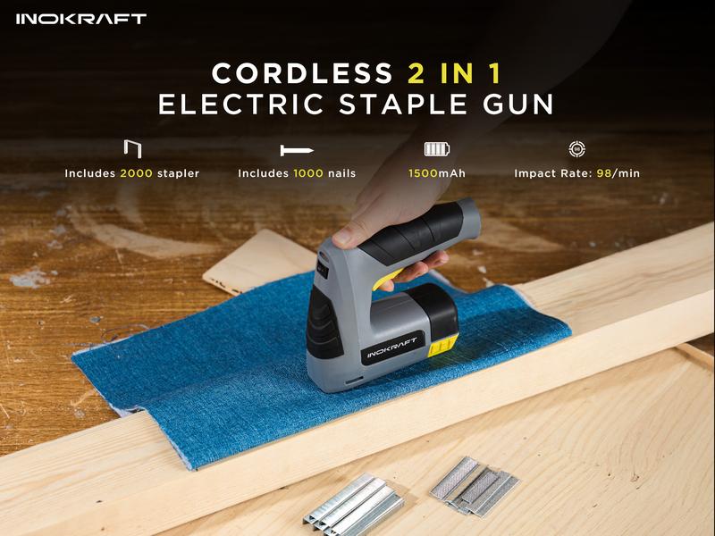 INOKRAFT 4V Cordless 2-in-1 Staple and Nail Gun with 3000 Staples & Nails, Light Duty Rechargeable for Upholstery, Wood, Carpentry & Crafts