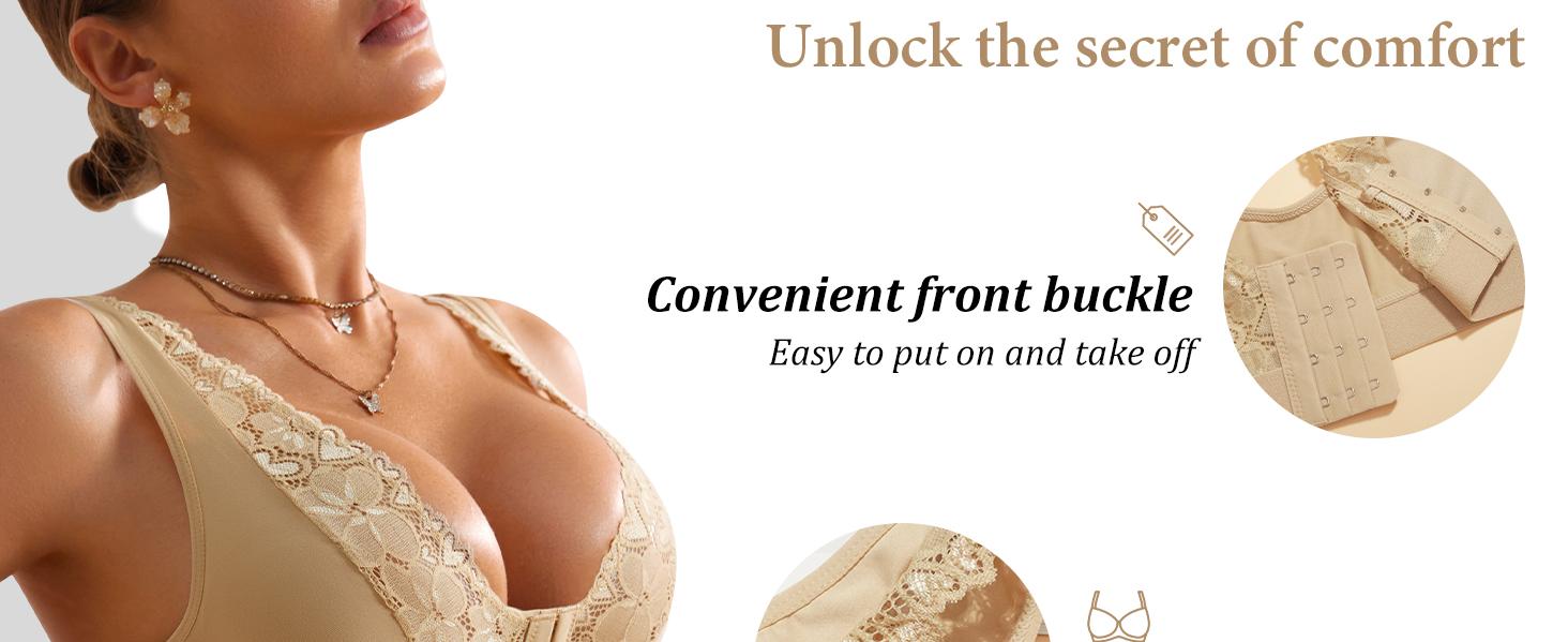 3/6 Pack Women’s Front Closure Lace Bras,Comfortable Seamless Soft no padding Womenswear Bridal bras women minimizer bra bra bras for women