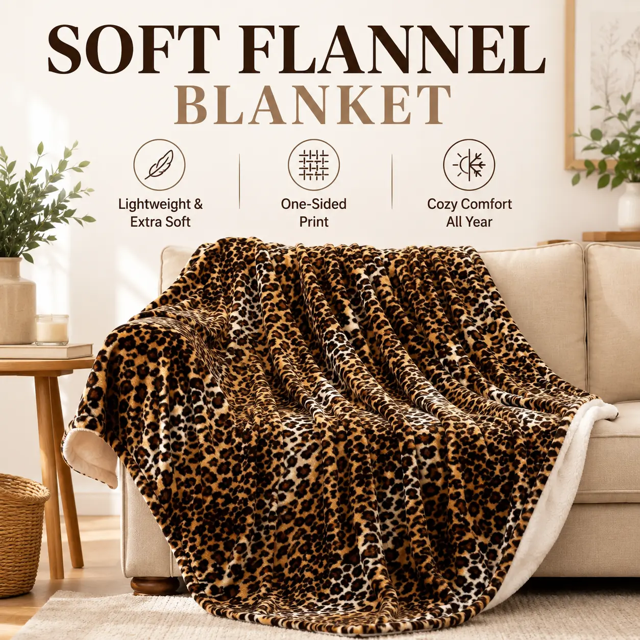 Cozy Leopard Print Fleece Flannel Throw Blanket, Super Soft Lightweight Cheetah Pattern Plush Blanket for Adults & Kids, Warm Anti-Pilling All Season Blanket for Bed Sofa Couch Travel Camping Bedroom Home Decor Gift