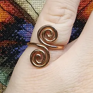 Double Spiral Copper Ring - Adjustable Solid Hammered Copper