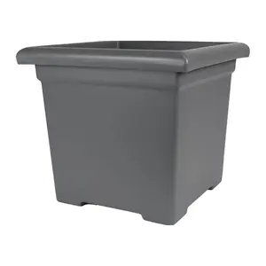 The HC Companies Accent Square Plastic Plant Pot with Drainage, 15.5", Warm Gray