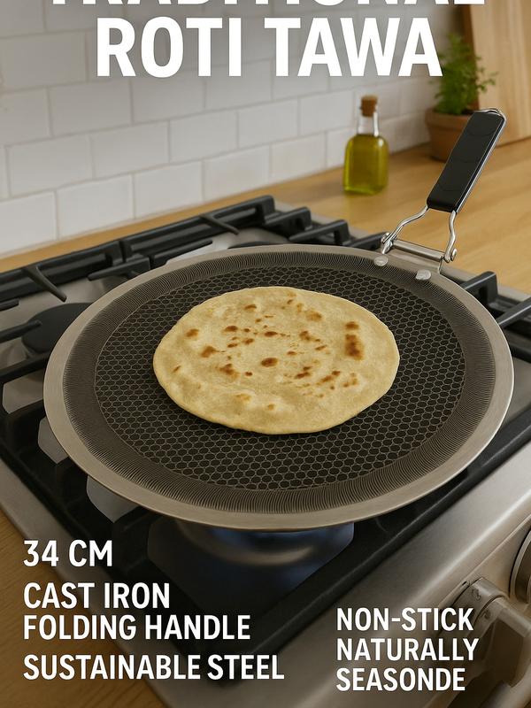 Indian Cast Iron Roti Tawa 34cm 2.3mm Thick Naturally Seasoned Non ...