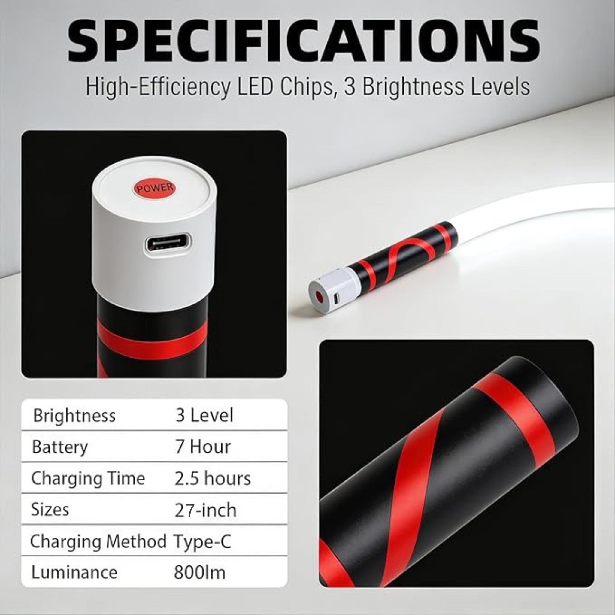 Bendable LED Flashlight Stick – 27" Flexible LED Work Light, Shadow-Free Magnetic Inspection Light, Rechargeable 7-Hour Runtime, Hands-Free Repair Light for Car Engine, Mechanic, Under Hood