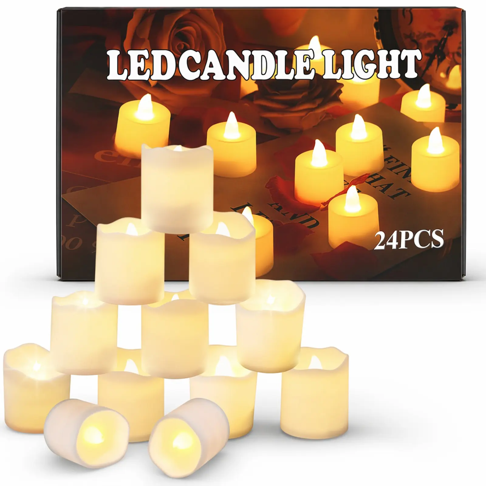 flameless LED tea light candles 24 pack battery operated flickering electric fake candles wedding decor indoor outdoor festival valentine proposal ambient lighting