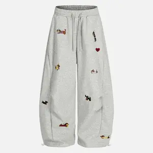 Unisex Embroidery Puppy Baggy Barrel Sweatpants  Streetwear Loose Fit Vintage Joggerwithout fleece lining，without fleece lining
