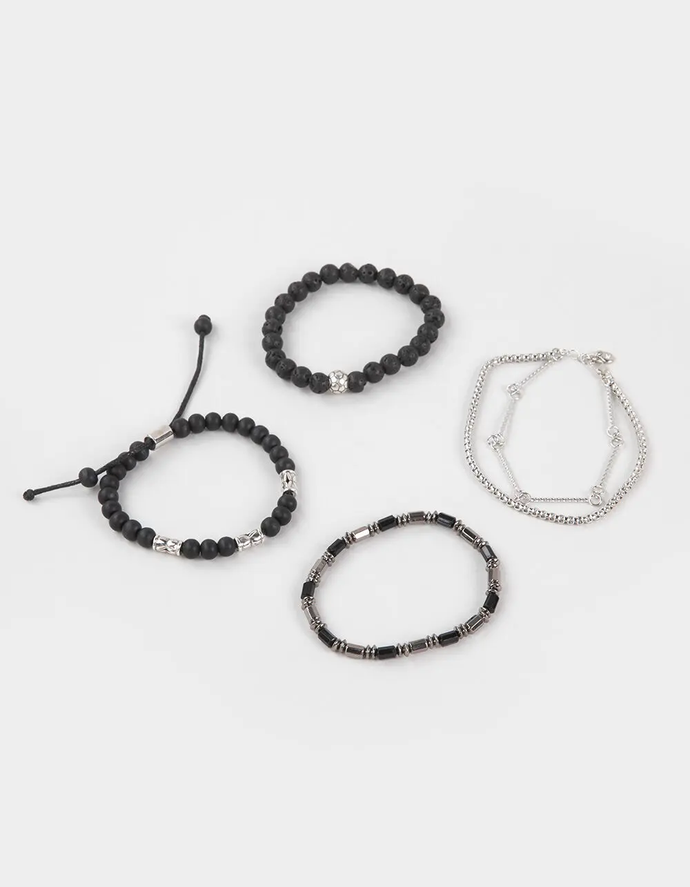 RSQ 4 Pack Lava Stretch Mens Bracelets, Silver