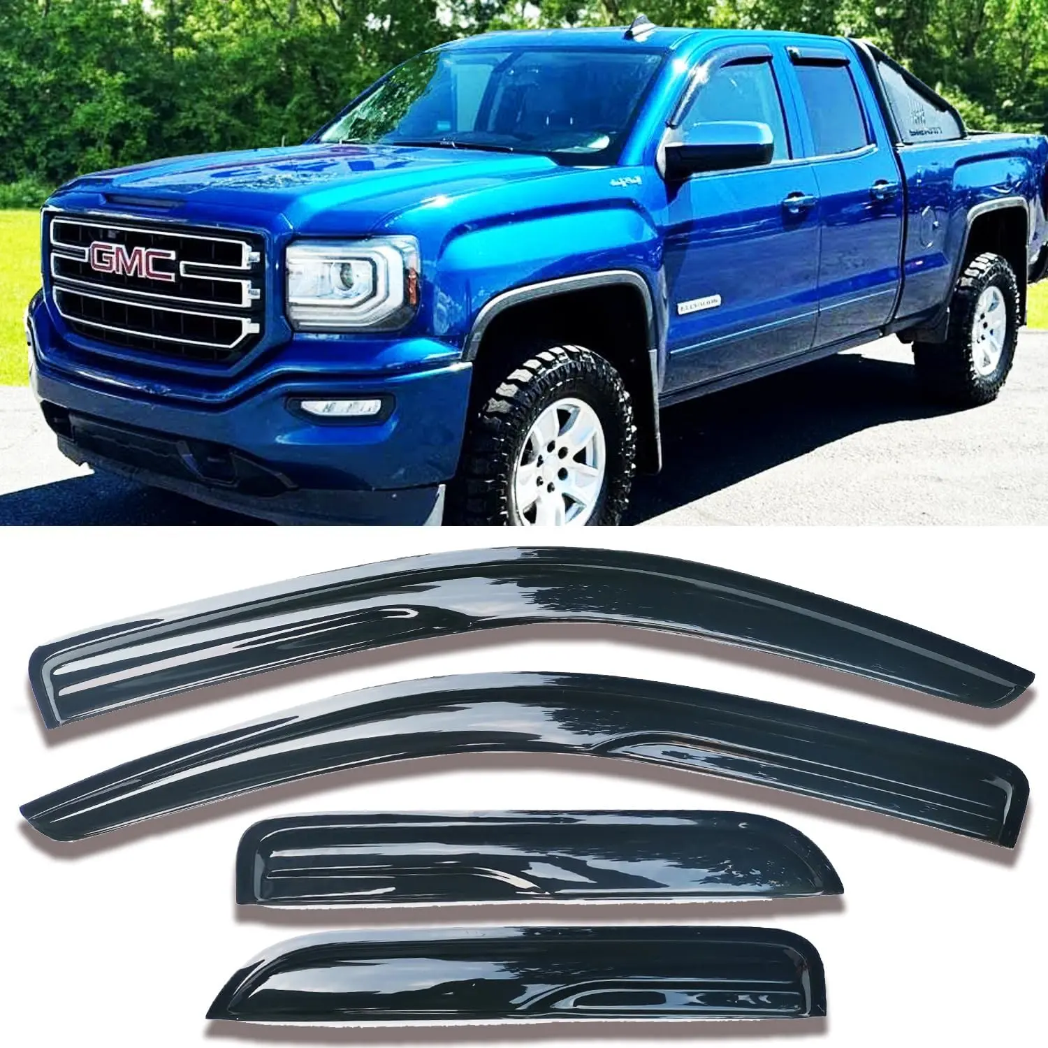 Car Window Side Window Deflectors & Visors, Rain Deflector Vent Guards for Chevy Silverado/GMC Sierra 1500 2500HD 3500HD Double/Extended Cab 2014-2018, Black 4-Piece Sun Shade Set 94528, Rain Deflector Side Window Deflectors & Visors