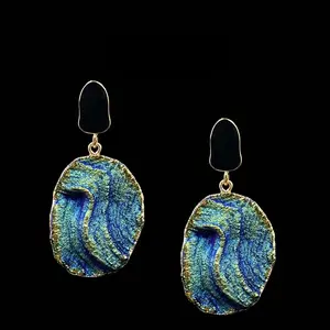 Iridescent Blue-Green Geode Drop Earrings | Bold Statement Jewelry | Trendy Gift for Her
