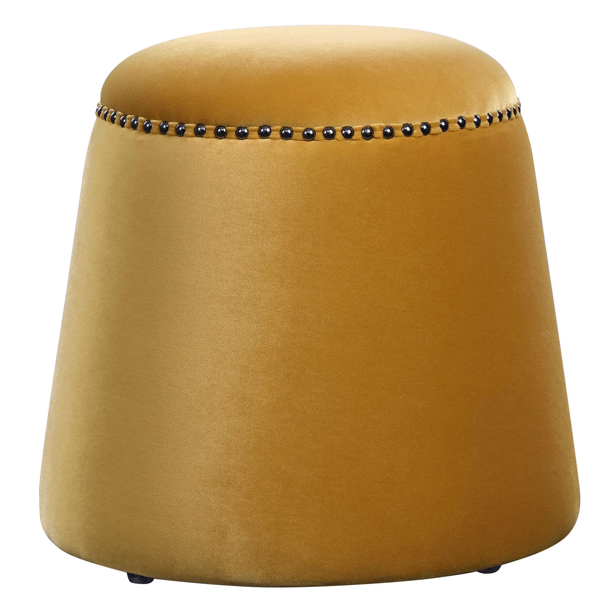 Gumdrop Ottoman in Mustard Yellow Velvet with Black Nickel Details