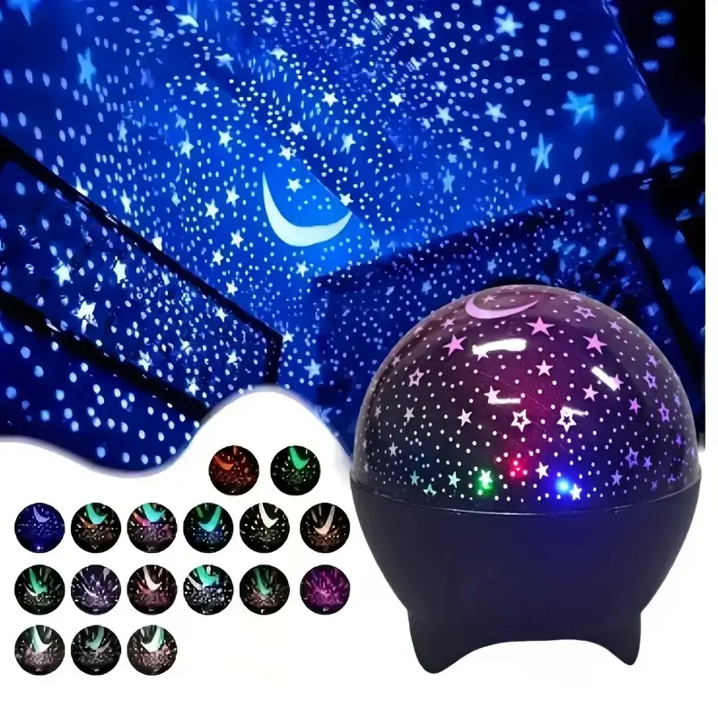 Star & Moon Night Light for Kids,LED Star Projector Light for Bedroom with USB Cable,Multi Color Changing,360° Ceiling Stars LED Projector for Room Decor,Birthday,Valentine's Day Gifts for Girls Women