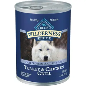 Blue Buffalo Wilderness Natural High Protein Wet Food for Senior Dogs, Turkey & Chicken, 12.5-oz Cans, 12-Count