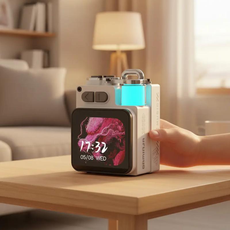 YLW GAMINJA Touch Screen Display App BT Smart Speaker With RGB Light Alarm Message TF Card Mini Portable Metal Wireless Speaker Adjustable Rotatable Electronic Audio Compact Audio Compact