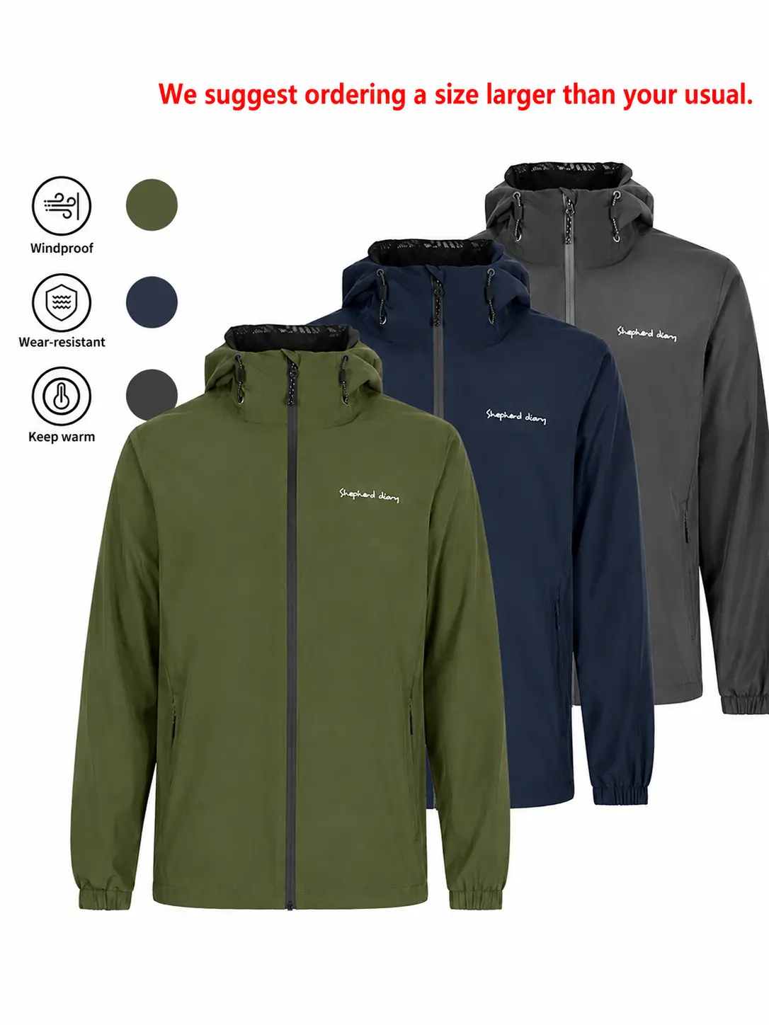SHDR Men's Packable Rain Jacket Lightweight Waterproof Golf Raincoat hood windproof autumn outdoor clothing,hiking jacket,Zipper Detail, Pockets, Windproof Waterproof, Lightweight Soft, Long Sleeve,Ideal for Cycling, Camping, Windproof Outerwear