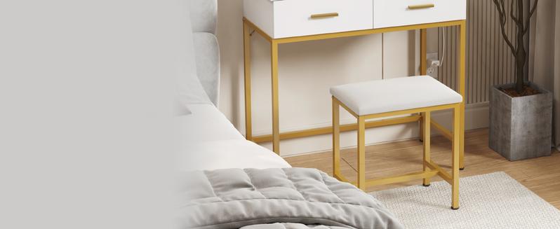 Lifewit 31.5"/35.4"/38.6" Vanity with Mirror, Adjustable Brightness, Makeup Desk with 2 Drawers & Stool for Bedroom Bathroom Makeup Room Mothers Day Gifts